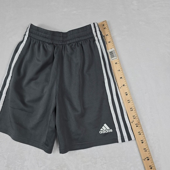 Adidas Youth Size Medium 10/12 Gray Athletic Striped‎ Shorts - Picture 2 of 7